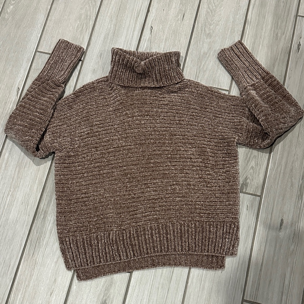Pink Rose Brown Chenille Turtleneck Sweater